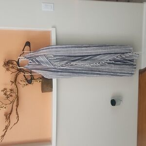 Aerie ( NWT) Stripe Fringe Halter Maxi Dress Swim Cover Up in white & blue